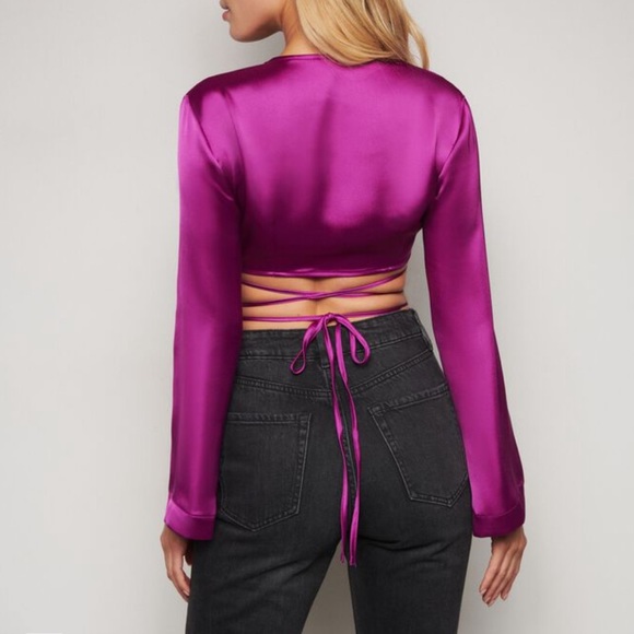 fuschia dynamite wrap satin blouse top - Picture 3 of 3